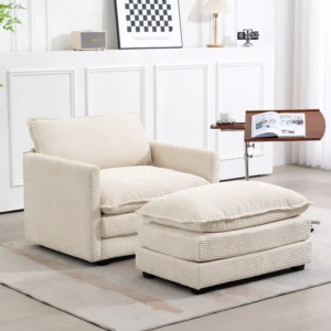 Modern Corduroy Accent Armchair with Ottoman
