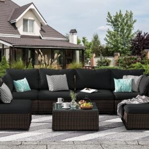 7 Patio Outdoor Furniture Wicker Sectional Sofa