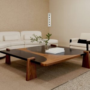 Black Stone and Wood Tea Table
